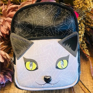 Betsey Johnson Kitsch Vampire Cat Halloween Mini Backpack • Rhinestone Details •